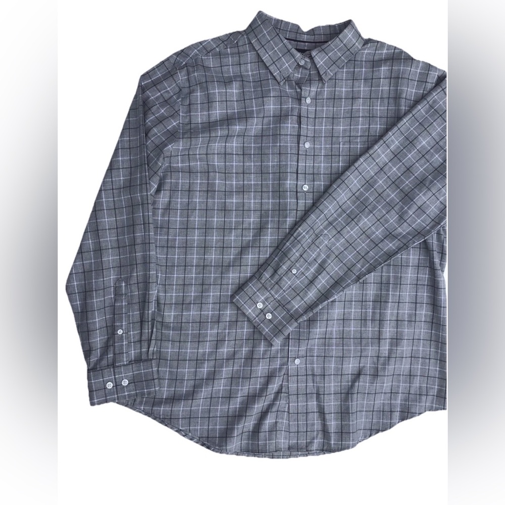 Croft & Barrow Men’s XL Gray Plaid Long Sleeve Button-Down Dress Shirt Easy Care